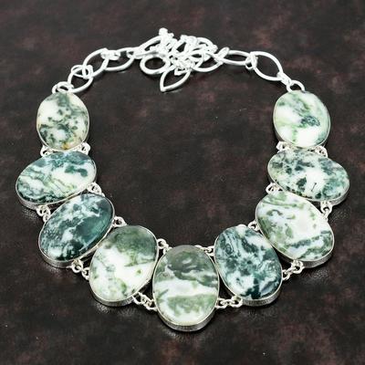 Tree Agate Necklace Handmade Ethnic Jewelry 925 Sterling Silver Necklace Adjustable Chain Necklace Gift For Women Brand New Gemstone Jewelry