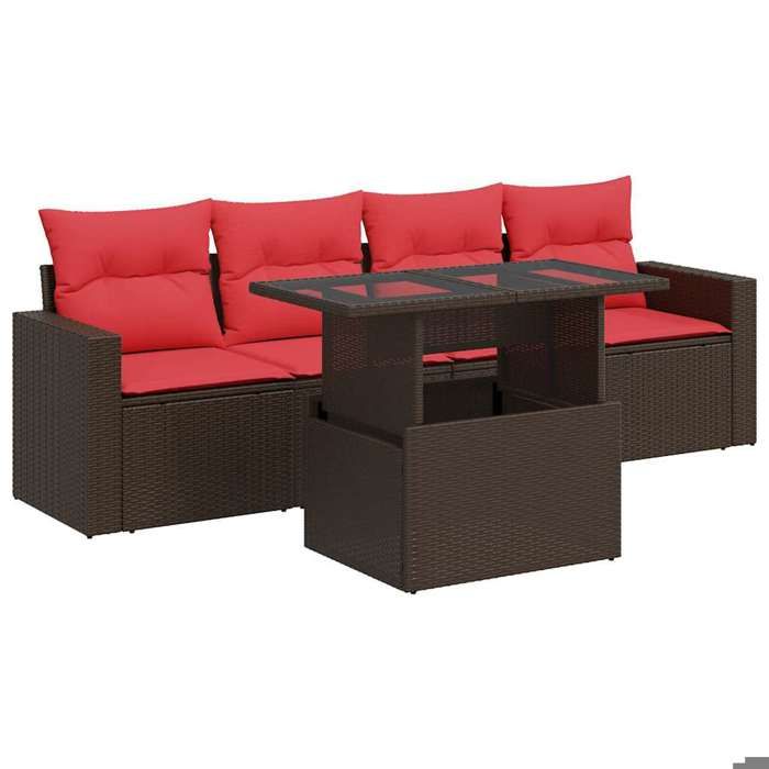 VidaXL Garden Furniture Set with Cushions 5pcs Brown Braided Resin Acacia, Outdoor Sofa Set, Garden Lounge 3326245