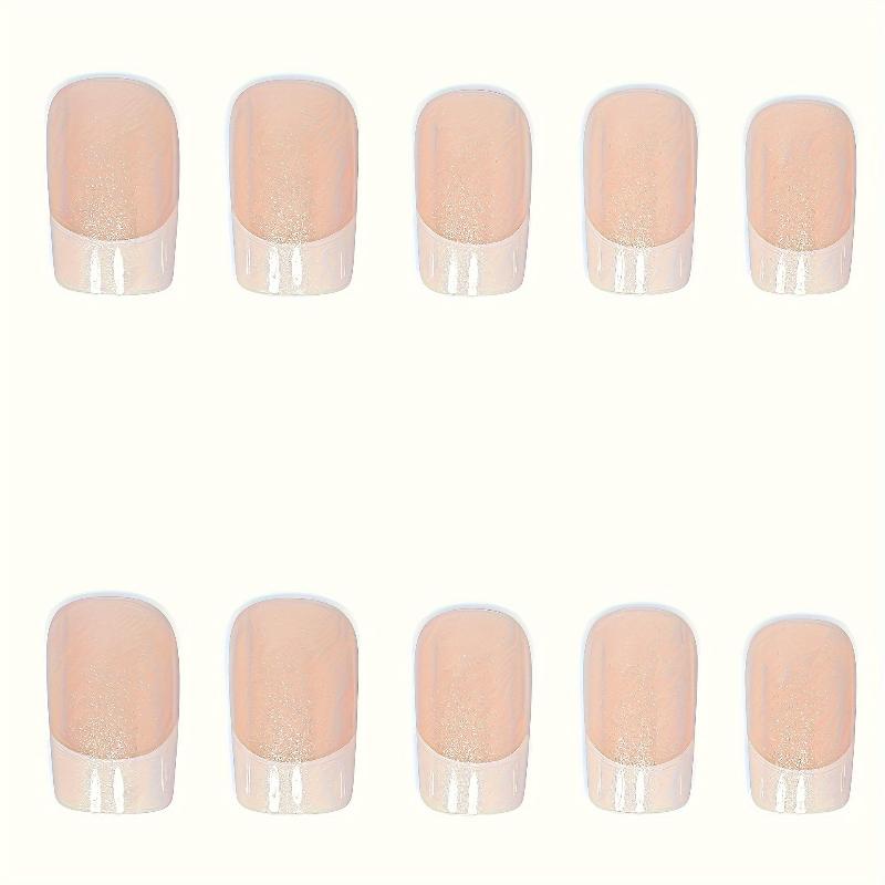 24Pcs/set Chic French Tip Press-On Nails Kit - Glossy Aurora White & Pink,  Medium Length French Tip False Nails Set
