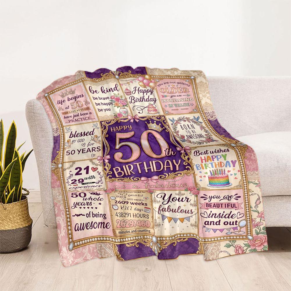 Glückliche 50. Geburtstag Feier Flanelldecke - Weich und geeignet für Sofas, Betten, Büros, Reisen, Alle Jahreszeiten, Tolles Geschenk für Feiertage und Geburtstage.