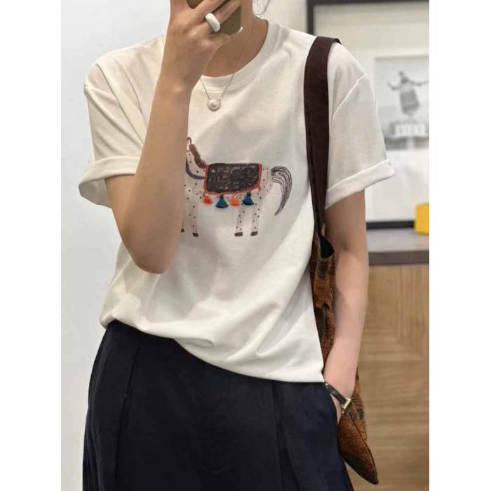 

Европейские товары, зарубежный стиль, нишевый и шикарный дизайнерский топ, белая футболка с короткими рукавами и круглым вырезом с принтом, женская новинка лета 2025 S