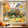 Static Cling Stickers 4 Sheets Autumn Harvest Window Stickers Maple Leaves Pumpkins Scarecrow Pickup Truck Store Displays Decals Removable