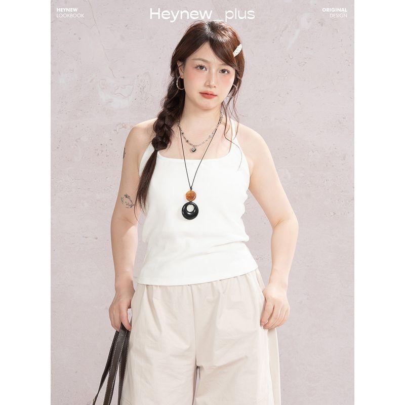 

Heynew Plus Size Women s American Style Spicy Cross-Strap Tank Top with Built-In Bra Pads New Model White XL