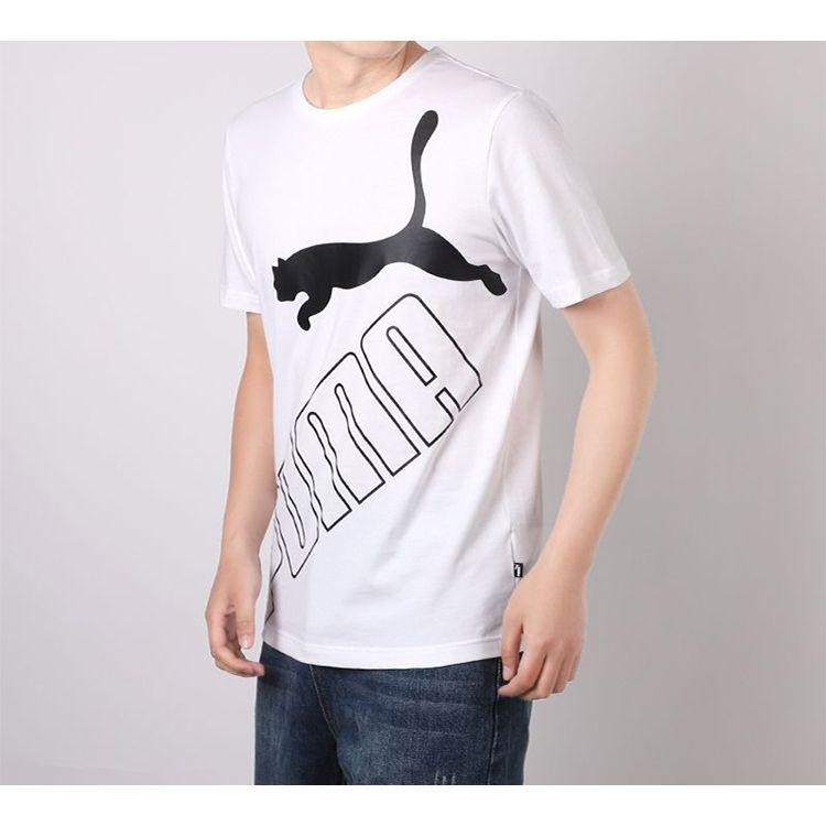 Puma Big Logo Print Sports Crew Neck Short Sleeve T-Shirt Men Tops White 586464-02