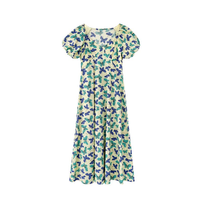 

2024 Summer Pastoral V-Neck Slimming Waist Dress for Women Small жёлтый