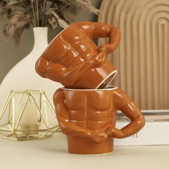 Yousheng Funny Coffee Mug Novelty Muscle Man Shaped Mug Novelty Ceramic Cup with Spoon Birthday Christmas Gifts for Muscle Lovers