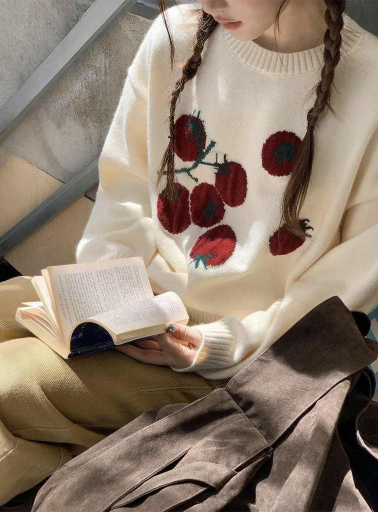 Gentle Tomato 2025 Jacquard Knit Sweater: Casual Loose Korean Style, Round Neck, Soft & Fluffy Autumn/Winter Top