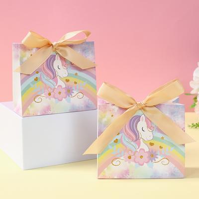 Boîte à bonbons licorne avec nœud Sac en papier d'emballage cadeau Boîte à pop-corn Décoration de fête d'anniversaire licorne Fournitures pour fête d'anniversaire de mariage d'enfants