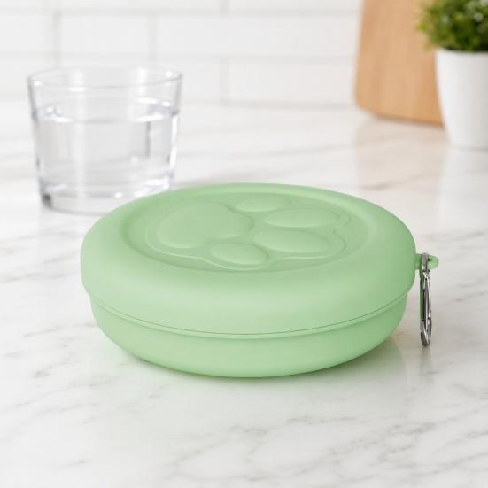 Dog Treat Pouch, Dog Bowl with Metal Carabiner, Puppy Treat Holder, Pet Food Container with Lid for Travel Walking Training Trips