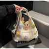 1pc Bohemian Vintage Crochet Floral Crossbody Bag - Beige Fabric, Adjustable Strap, Hand Wash Only, Casual Daily Wallet, Floral Crossbody