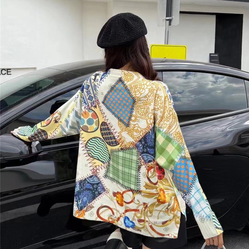 Women's Cartoon Rhinestone Long Sleeve Sweater - Chic Korean Style Loose Knit Round Neck Top for Autumn/Winter