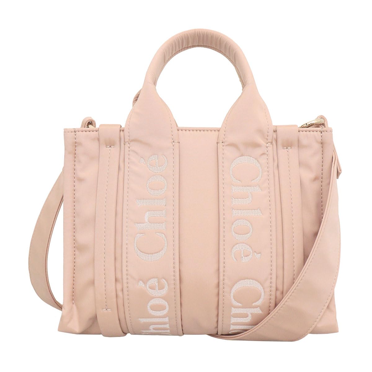 

Chloe Small Shoulder Tote Bag in Rose Dust Woody Recycled Nylon with Logo and Women s (CHC23WS397 L41) Ribbon. [Brand Name] [Used]