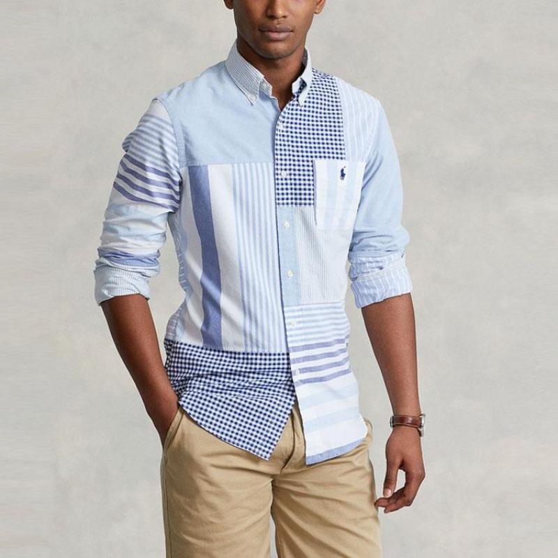 Ralph Lauren SS22 Classic Oxford Fun Striped Shirt Men Blue MNPOWOV16821970-999