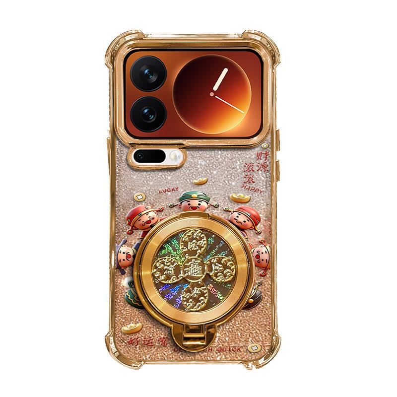 Applicable to Xiaomi 17promax mobile phone case Redmi k90 New Year's note15 Fortune rotating bracket 16 silicone 14