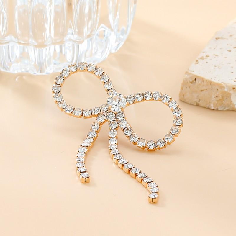 Sparkling Claw Chain Bow Tassel Earrings Women Gold Alloy Stud Drop Wedding Party Jewelry