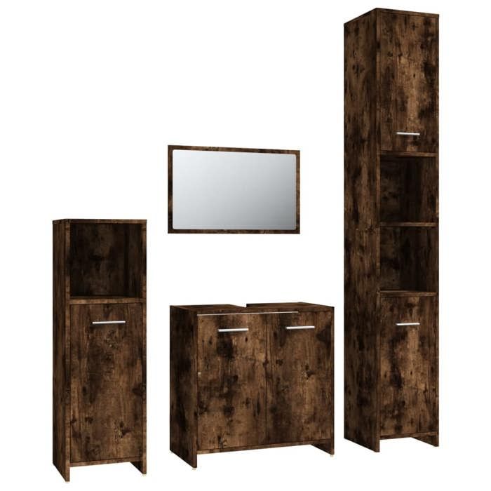 VidaXL Bathroom Furniture Set 4 Pcs Smoked Oak Wood 3154403