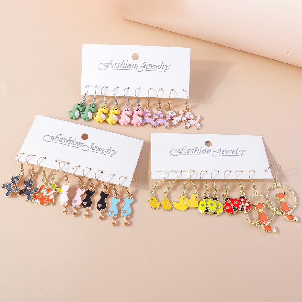 Cute Cartoon Animal Cat Dog Puppy Earrings for Women Dinosaur Drop Earrings Girls Party Holiday Jewelry Gifts
