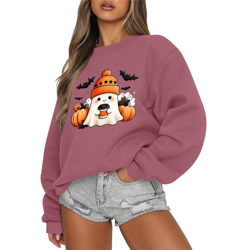 Women's Casual Fashion Round Neck Long Sleeve Halloween Printed Sweatshirt