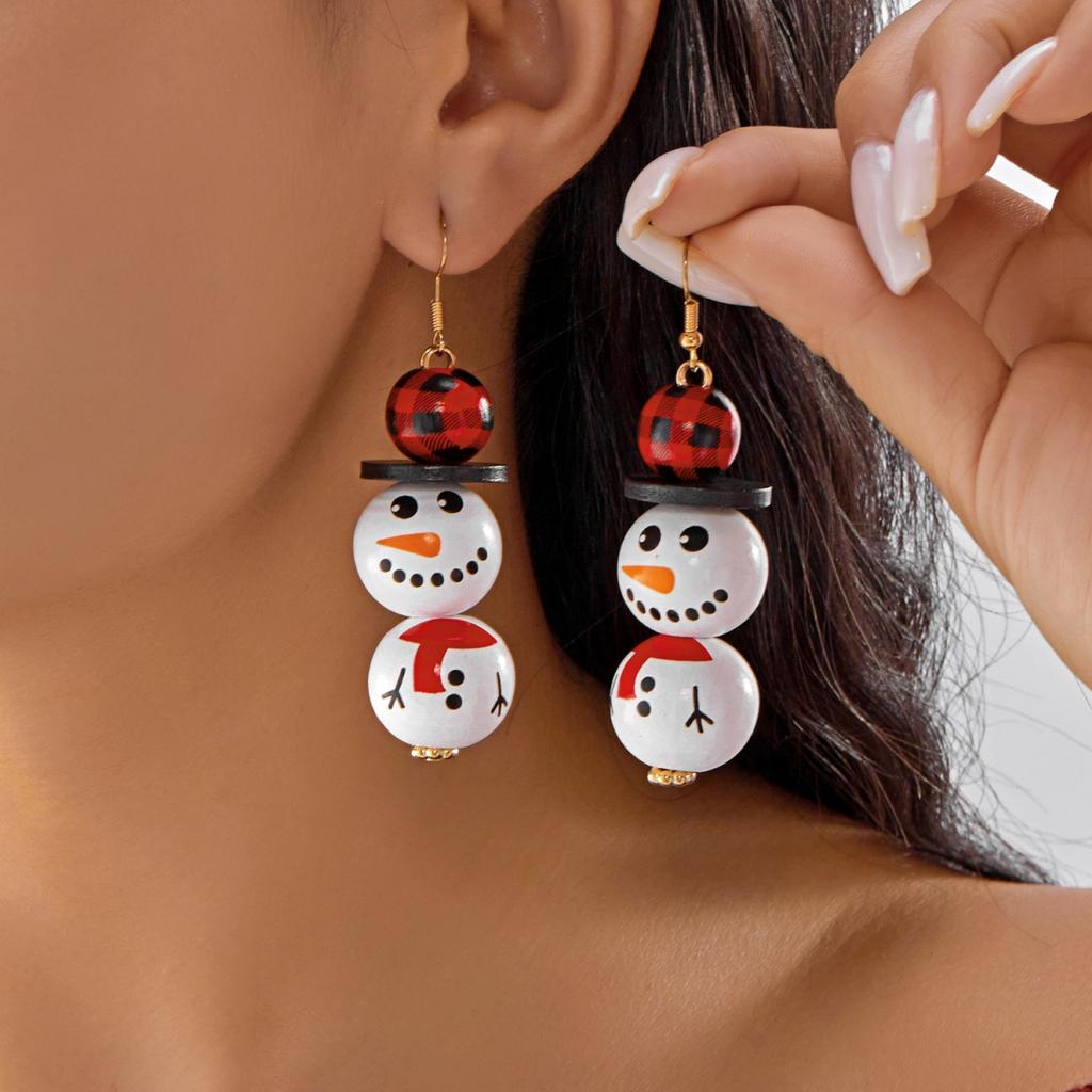 Creative Wooden Christmas Santa Claus Snowman Dangle Earrings Handmade Cartoon Drop Earring Holiday Jewelry Gift For Women Men
