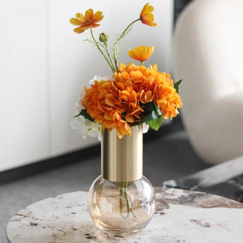 Creative Metal Glass Vase Artistic Flower Vessels Hydroponic Vases Flower Utensils Ornament Decorative Vase Flowers Arrangement