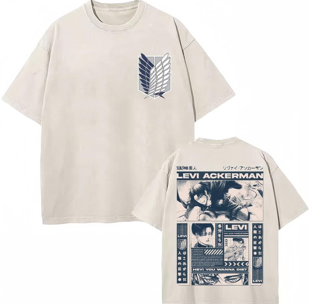 Washed Vintage Anime Attack On Titan Eren Jaeger Skeleton Graphic T Shirt Men Women Cartoon Manga Oversized Tshirts Streetwear