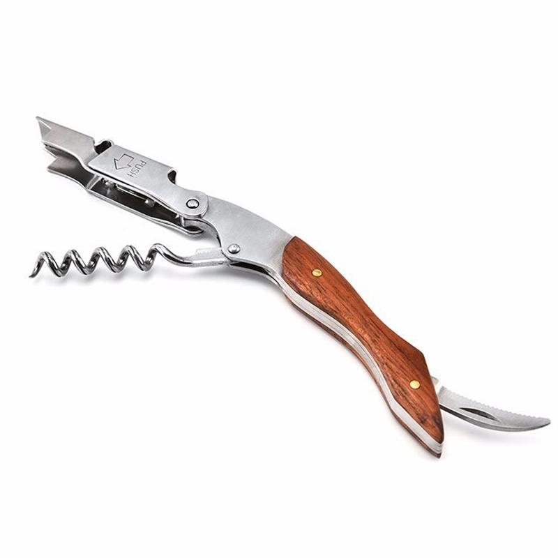 Stainless Steel Red Wine Opener Wood Handle With Leather Professional Multifunction Portable Screw Corkscrew Kitchen Bar Tools