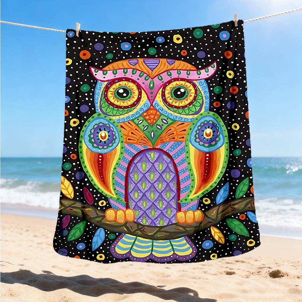 1pc Colorful Owl Art Print Print Outdoor Blanket, Lightweight Polyester,