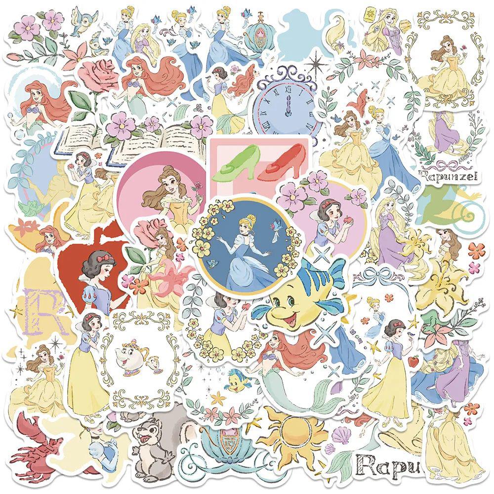 50 100Pcs Kawaii Mixed Disney Anime Princess Stickers Cute Ariel Belle Snow White Cartoon Decal Laptop Phone Luggage Sticker Toy