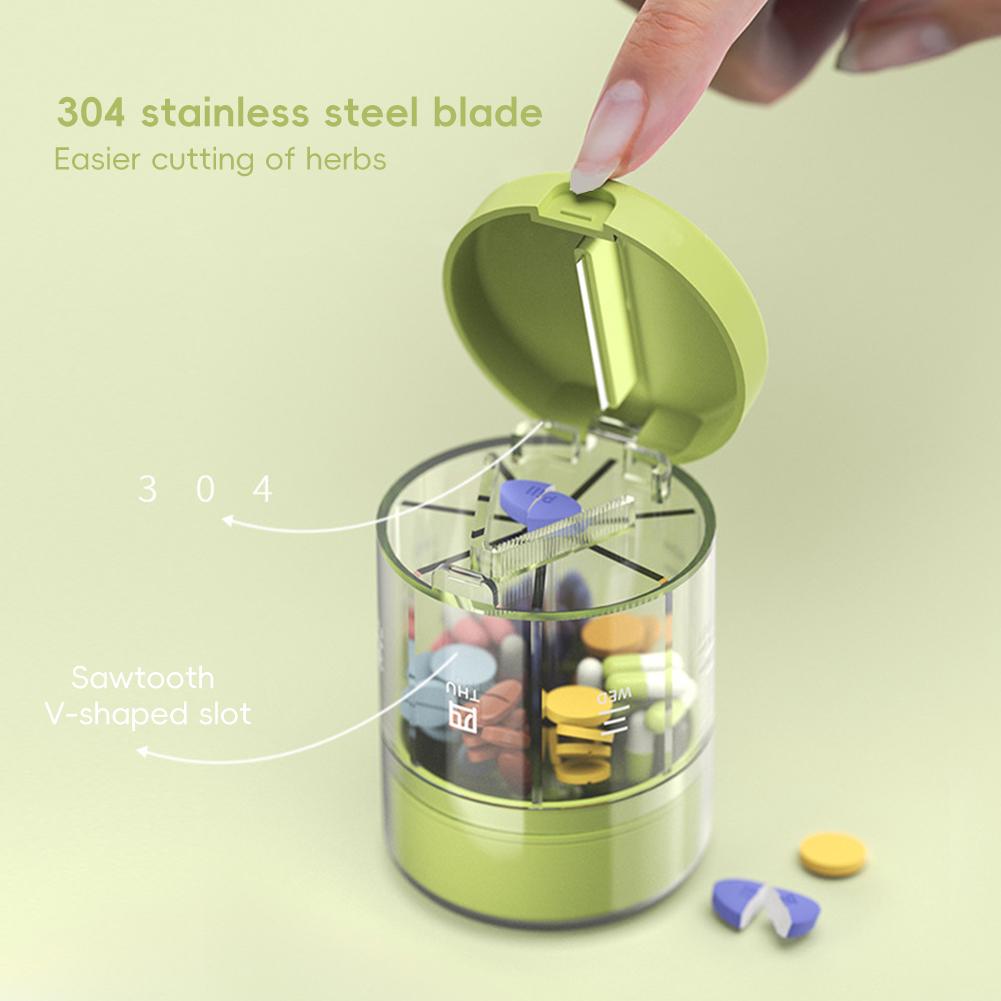 7-Day 2In1 Pill Cases Portable with Pill Cutter Travel Vitamin Box Pill Organizer Container Organizer Storage Fish Oils Hygienic Medication Organizer