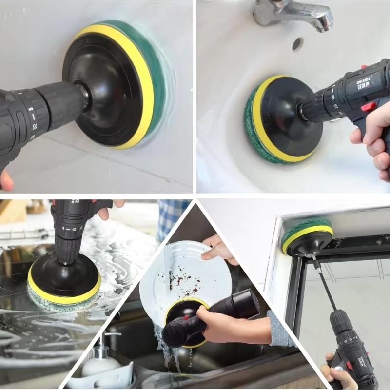 8ks Sada vrtacích kartáčových nástavců, Elektrický čisticí kartáč, Drhnoucí podložky, 4palcová sada čisticích kartáčů na podlahu, vanu, sprchu, spáry, dlaždice, rohy