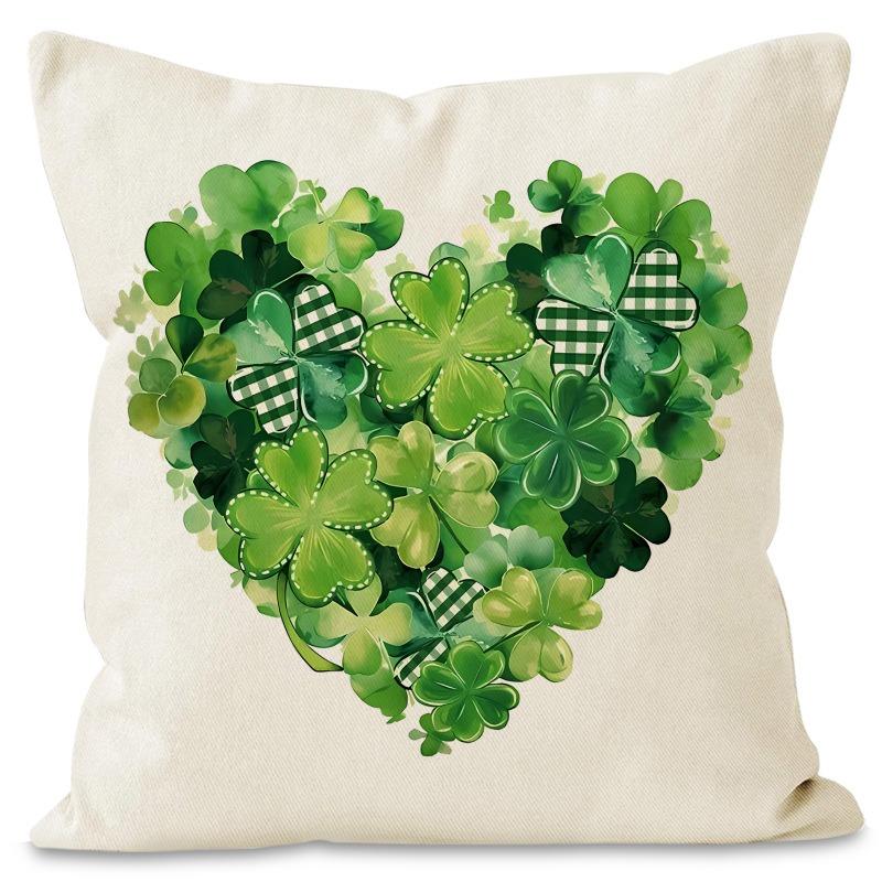 

St. Patrick s Day Shamrock Print Home Decor Pillowcase Bedroom Living Room Sofa Decoration Polyester Cushion Cover with Zipper 45x45cm