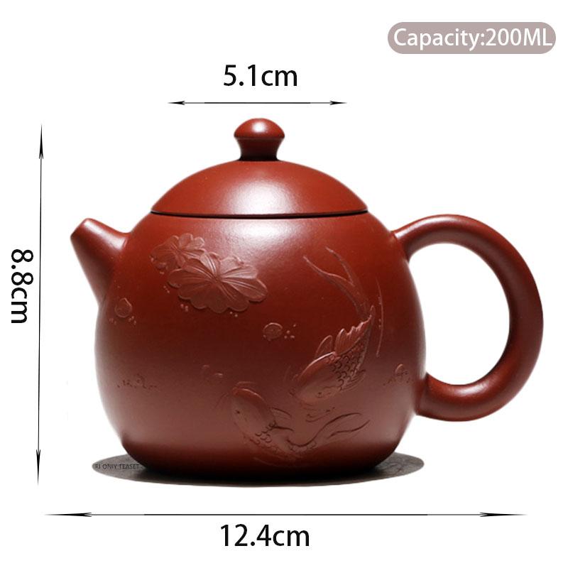210ml Tradition Yixing Purple Clay Teapot Handmade Fish Pattern Dragon Egg Tea Pot Beauty Kettle Household Chinese Zisha Tea Set