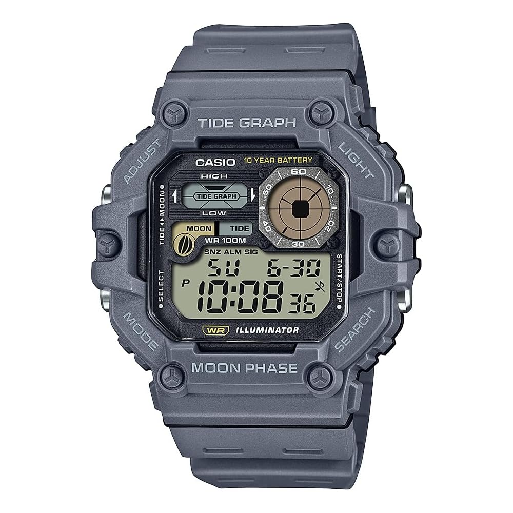 Casio Illuminator Tide Graph Moon Phase Digital Watch 10-Year Battery Gray WS-1700H-8AVCF