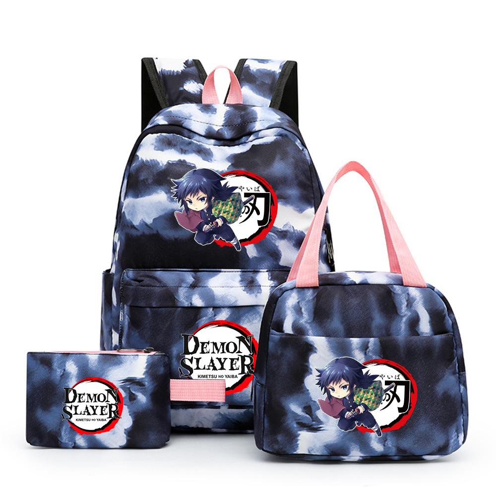 3Pcs/set Anime Demon Slayer Printed Backpack with Lunch bag Pencil Case for Teenager Bookbag Girl Boy Travel Bag Gift