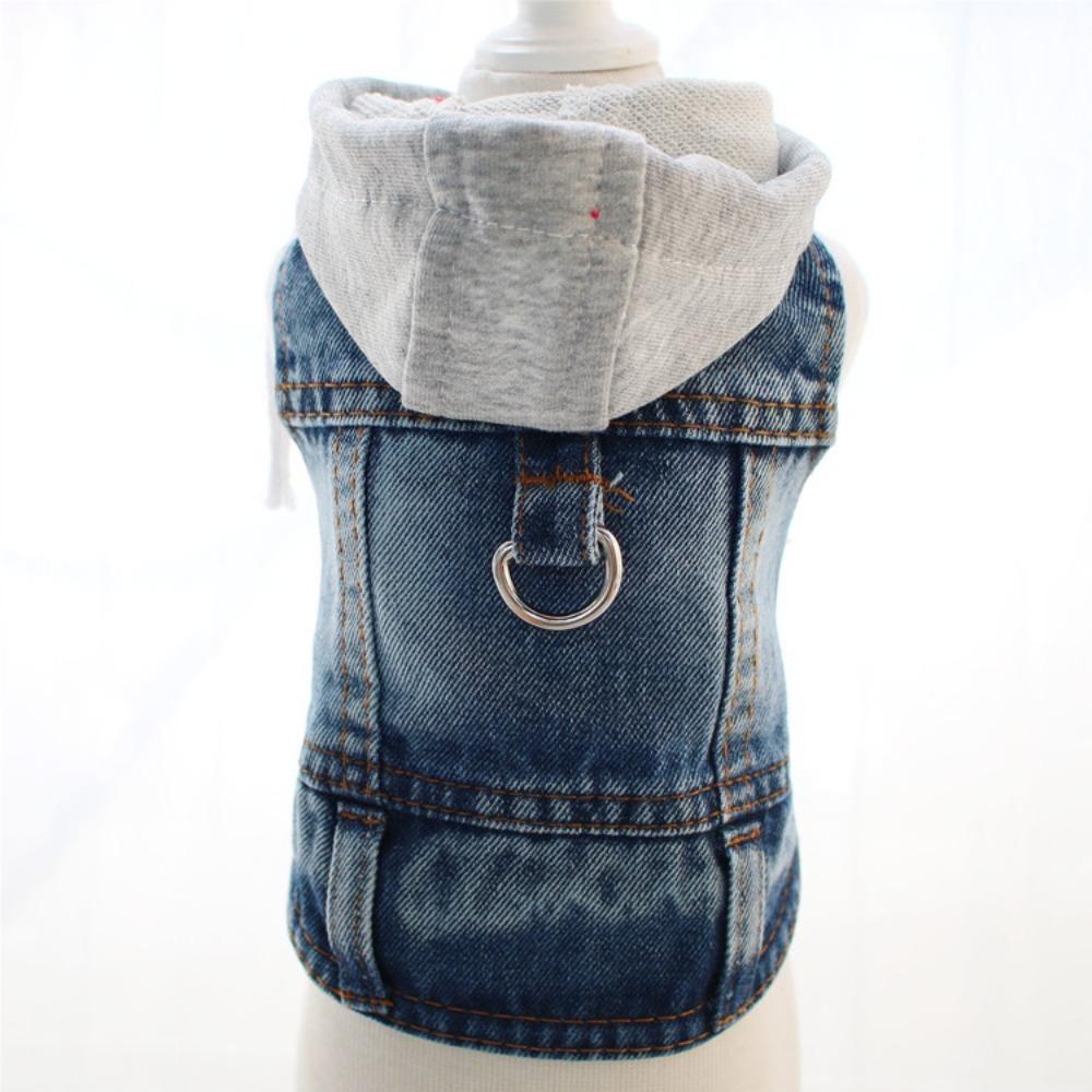 Cool Spring Dog Hoodies with D-Ring Puppy Harness Coat Dog Jean Jacket Vest For Small Medium Dogs