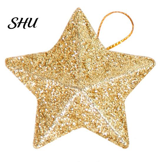 Christmas Hanging Ornament 6Pcs Sparkling 3D Star Shape Pendant with Lanyard Glitter Tree DIY Craft Party Decor