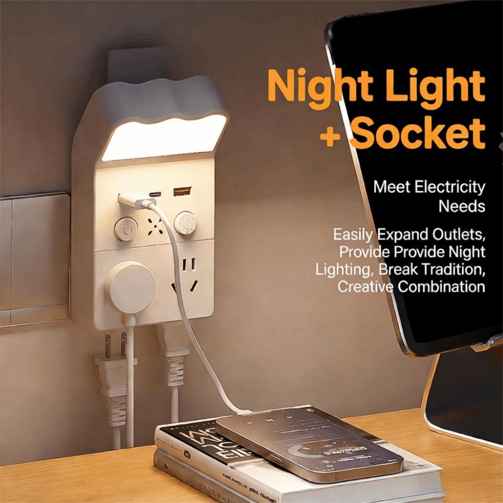 Universal Socket Night Light Socket Converter Warm White LED 1Type C & 2USB-A Socket Wall Lamp US/UK/EU Plug