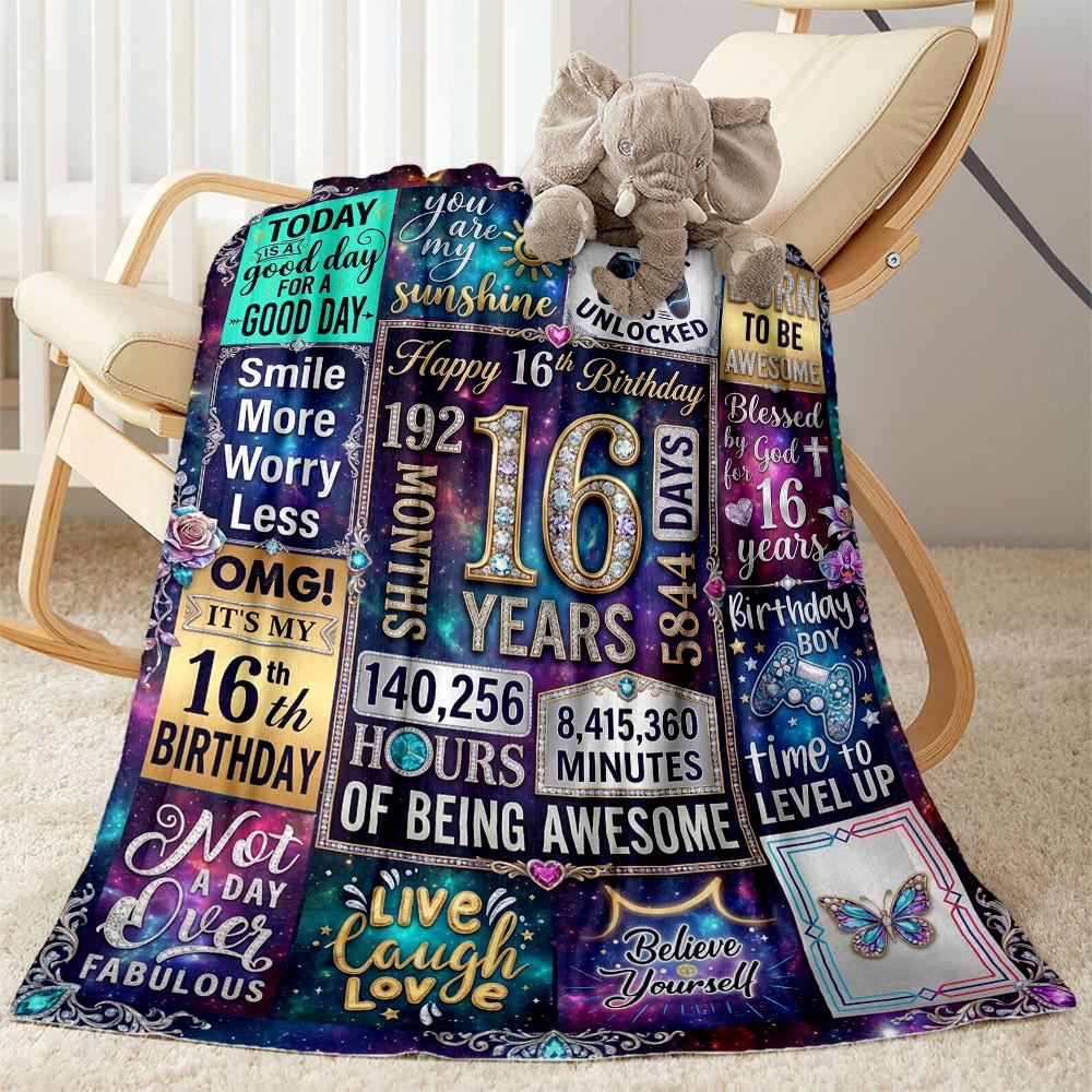Happy 16th Birthday Celebration Blanket Soft & Cozy Great for Chair Bedding Livingroom Four Seasons Universal Modern Style