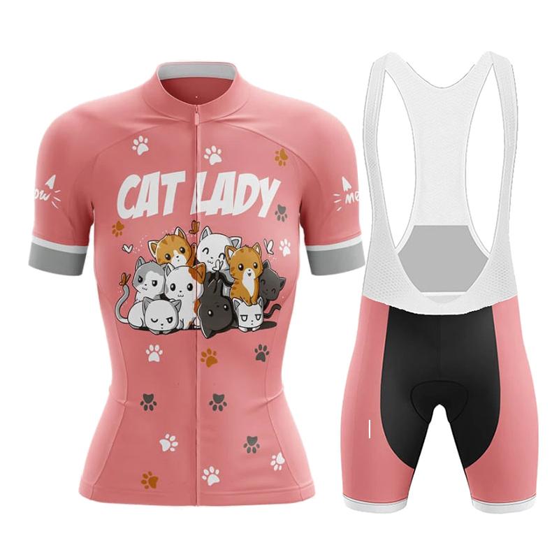 Cartoon Cat Style Cycling Jersey Set 2026 Summer Women's Short Sleeve Road Bicycle Cycling Clothing Quick-dry Outdoor MTB Bike Racing Wear