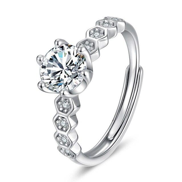 ANENJERY Anello nuziale rotondo a forma di cuore con zirconi da un carato scintillante per donna, anello aperto classico e delicato bague anillo