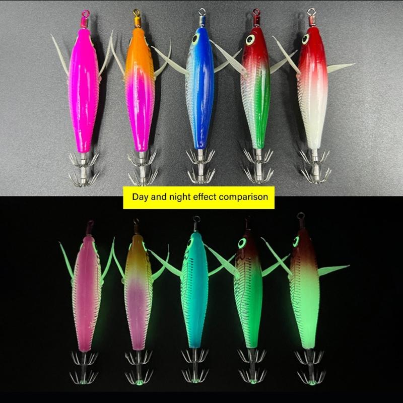 Assorted Color Round Belly Fishing Baits 3D Artificial Fishing Squid Jig Lures with Shrimp Designs for Effective Fishing