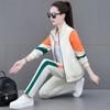 Fashion Colorblock Open Cardigan Women Two Piece Sport Set Slim Fit Long Sleeve Casual Activewear Korean Style Workout Suit