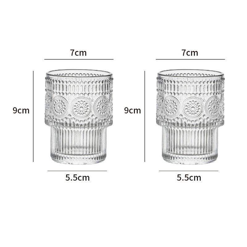 

2pcs 200ml Vintage Wine Glass Transparent Cold Drink Cup Coffee Cup Sunflower Pattern Glass Cup Whiskey Glass Bar Accessories 200ml