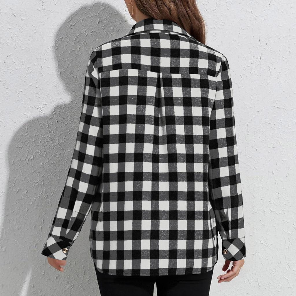 Women's Shirt Long Sleeve Buttons Up Jacke With Pocket