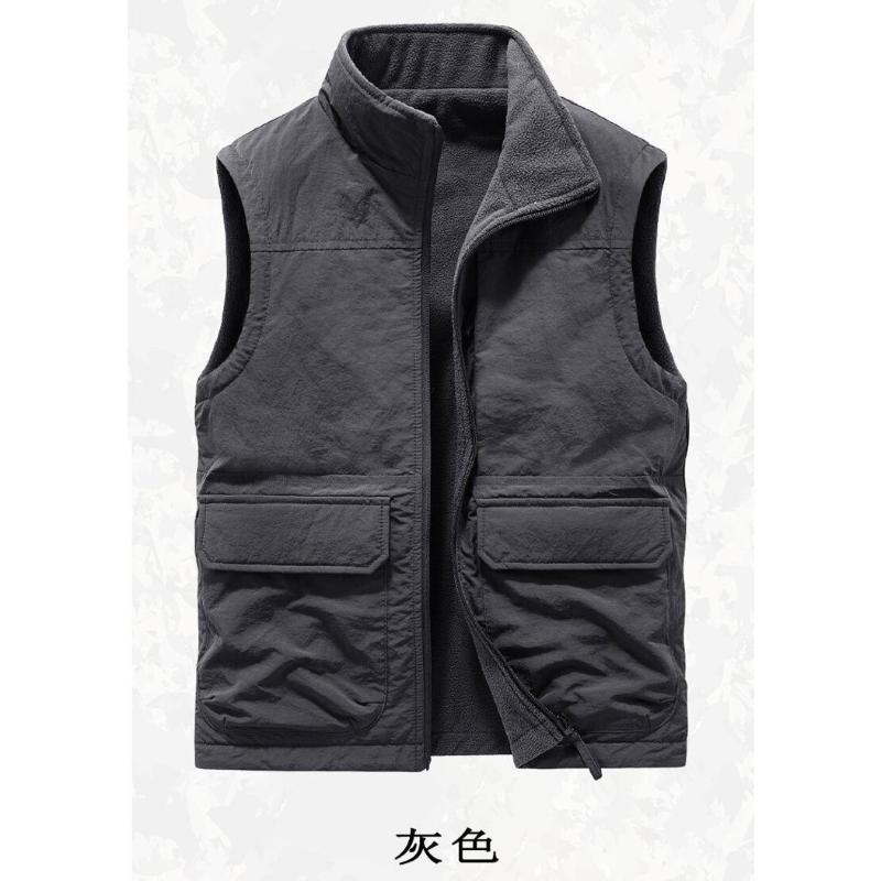 

Autumn Winter Vest Men s Double-sided Velvet Outdoor Polar Fleece Vest Pocket Casual Waistcoat Work Jacket L сірий колір