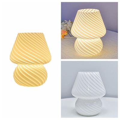 Desk Lamp Ins Style Mushroom LED Lamp Mushroom Glass Bedside Lamp Striped Transparent Night Lamp Decoration