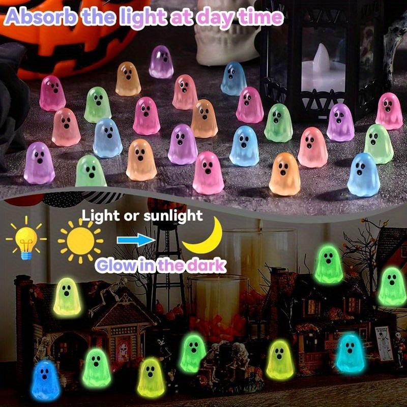 100/50 Stück Mini Leuchtende Geister Ornamente 50 Stück Niedliche Harz Halloween Dekorationen DIY Kinderspielzeug Heimdekoration Party Halloween Geschenke