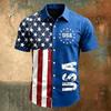 Men Short Sleeve Button Down Shirt with Lapel Collar Casual Fit USA Letter Print and Flag Pattern for Spring and Summer Season
