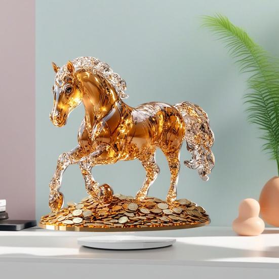 Yousheng Acrylic Horse Centerpiece 2D Flat Coin Horse Ornament Tabletop Horse Decoration for Living Room Bedroom Home Office Desk Shelf
