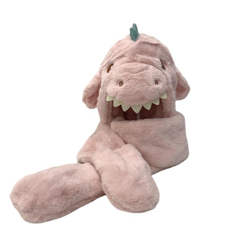 Plüschschal einteilige Mütze, Winter Dinosaurierohren werden sich bewegen, Pinguin Samt Kälteschutzhandschuhe, Fahrradmütze für mittlere und ältere Kinder